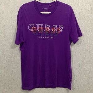Guess Purple Embroidered SpellOut Crew Neck Short Sleeve T-Shirt size M